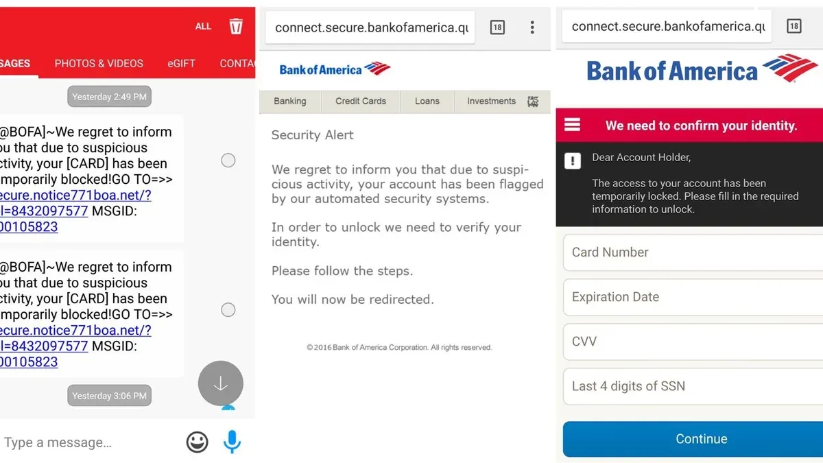 Important Caveat – Bank of America scam text