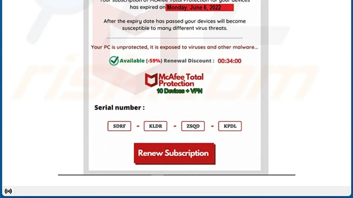 Mistakes to avoid when dealing with McAfee renewal emails – McAfee renewal scam email