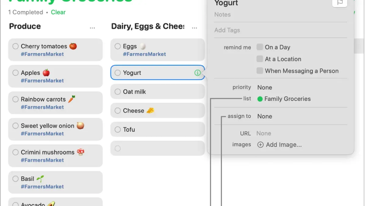 Use Reminders Features to Make Shopping Easier – how to create a grocery list in Reminders on Mac