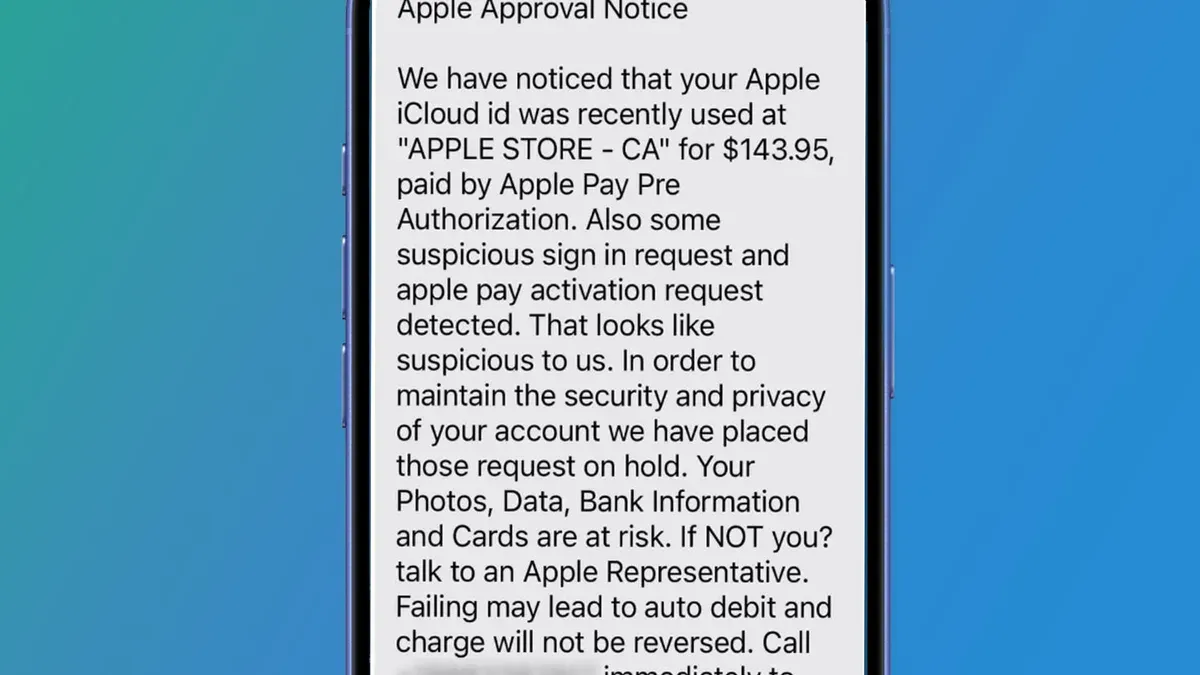 Person examining an Apple Pay scam text message on their smartphone