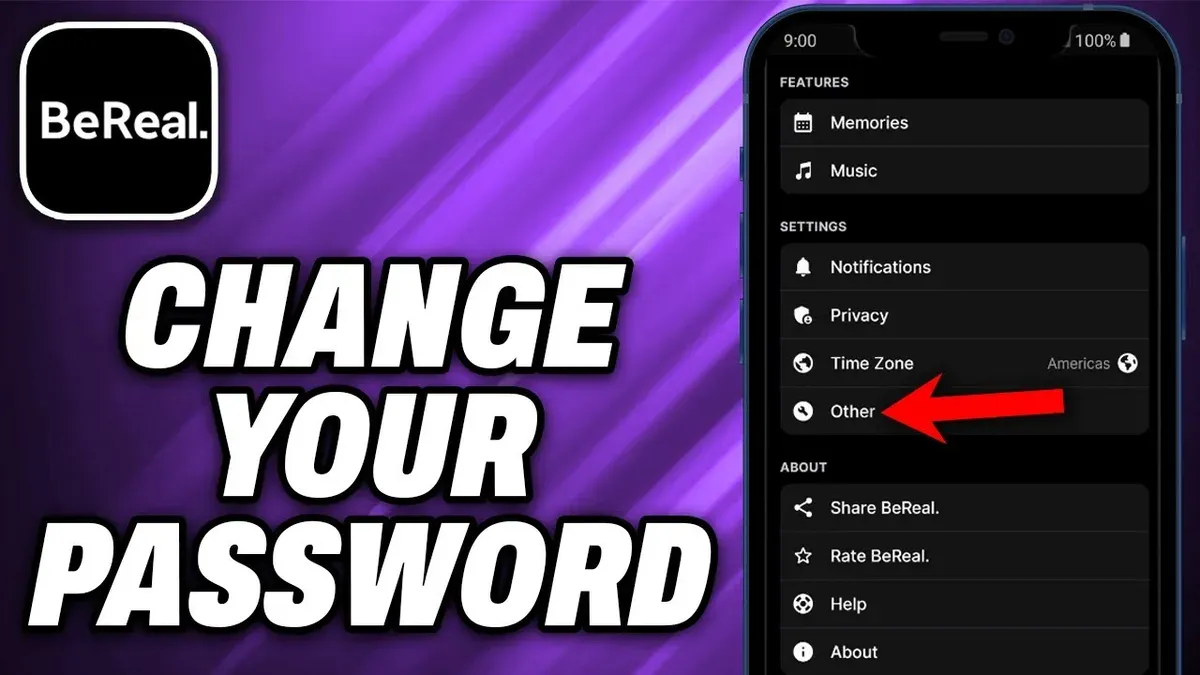 User changing BeReal password on smartphone in app settings