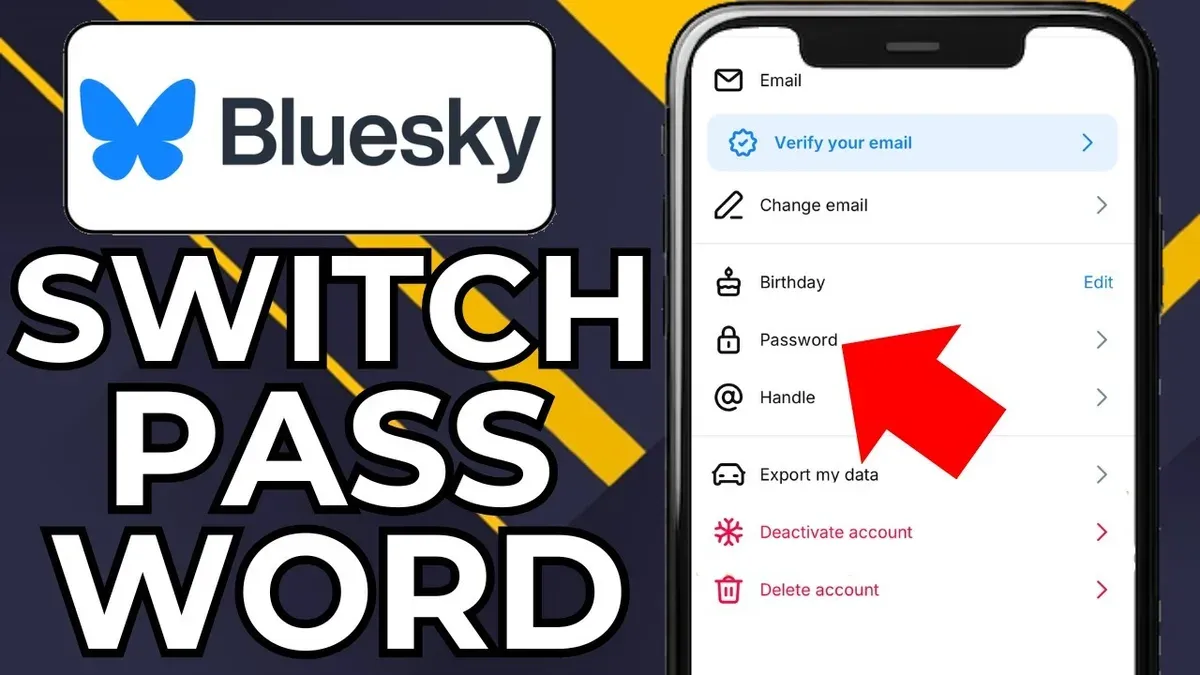 User changing Bluesky password on smartphone in account security settings