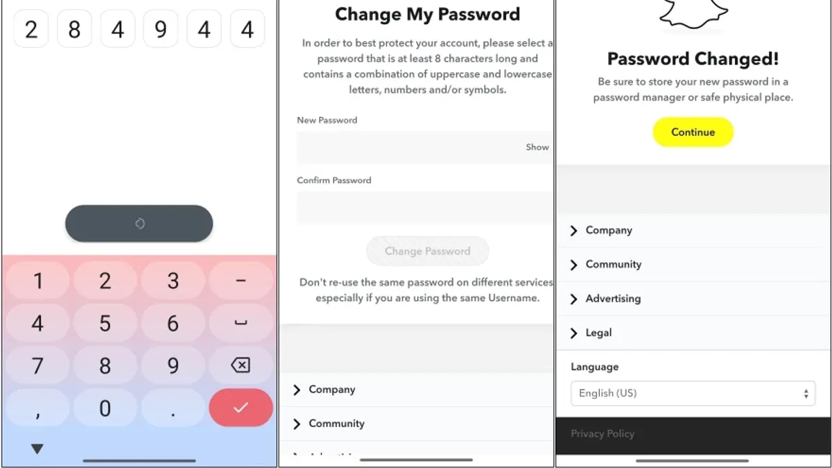Person changing Snapchat password on smartphone securely