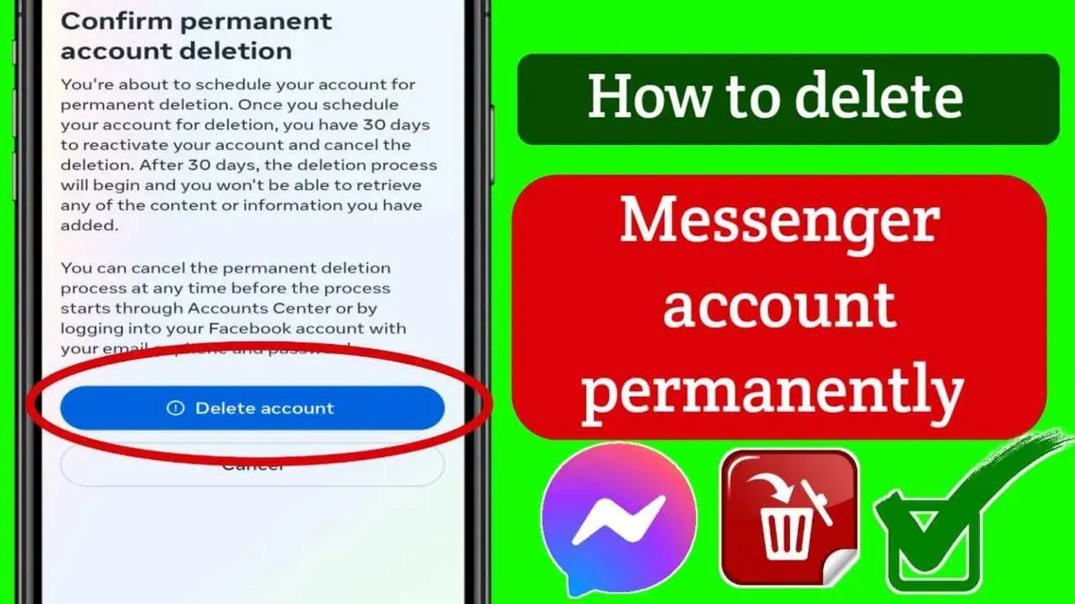 User deleting Messenger account permanently on smartphone