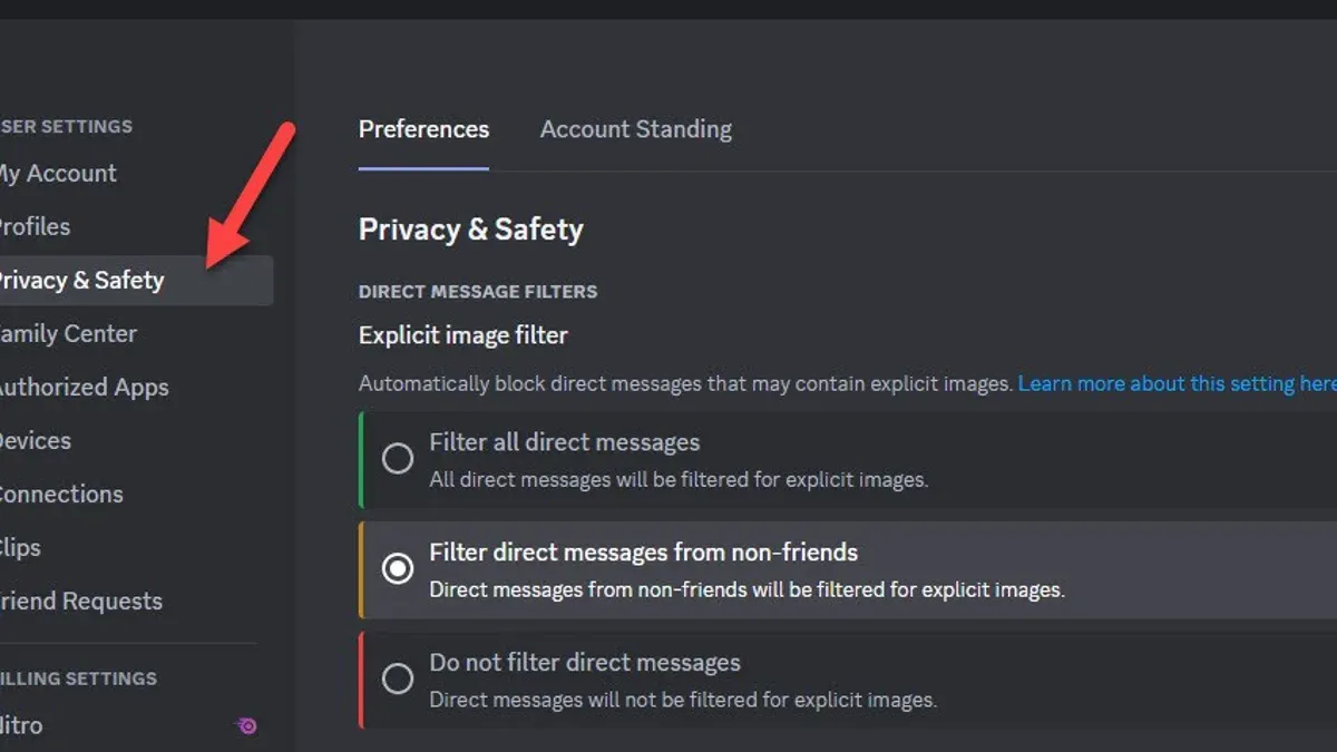 User managing Discord privacy settings on laptop screen