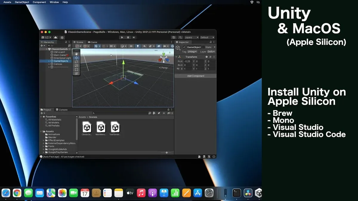 How to install Unity on Mac shown on a Mac laptop screen with installation progress
