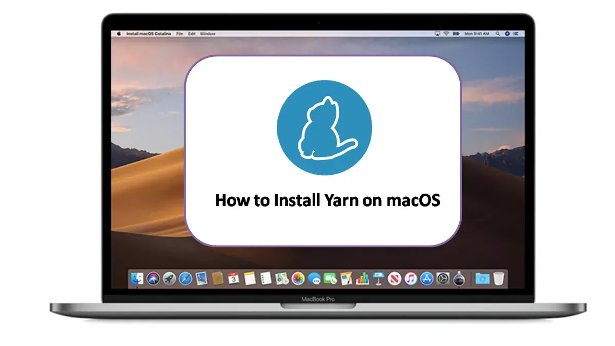 MacBook screen showing terminal with commands to install Yarn on Mac