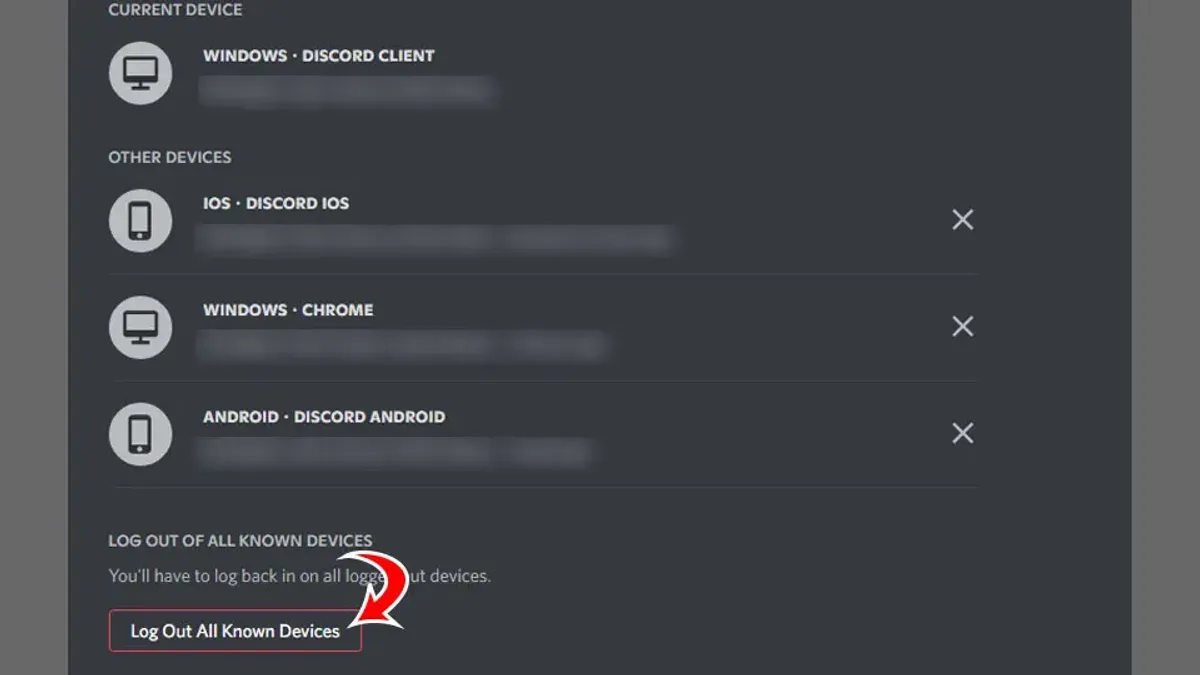 User logging out of Discord on all devices to secure account