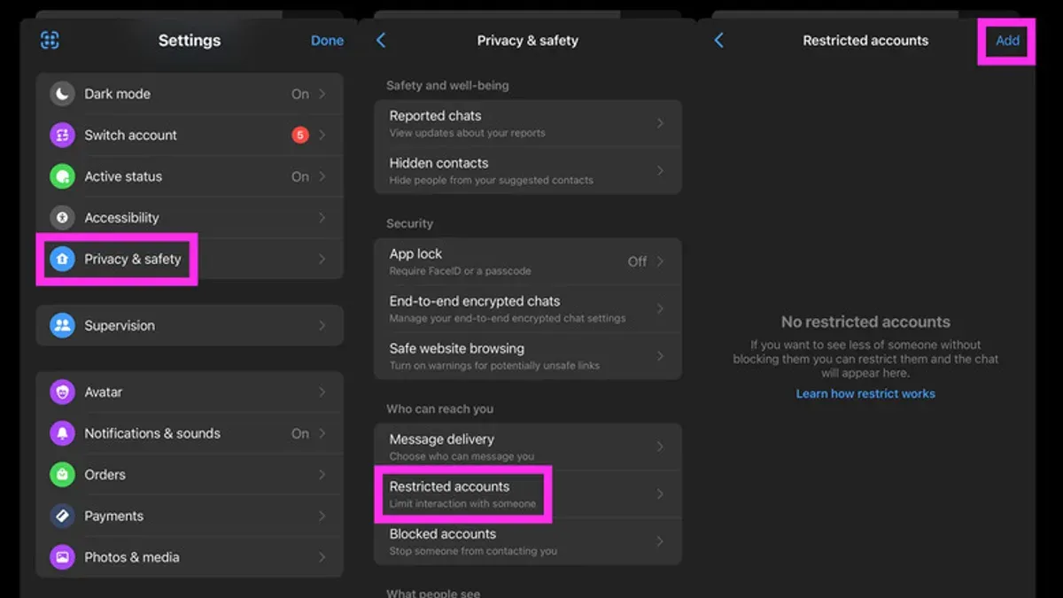 User managing Messenger privacy settings on smartphone for secure messaging
