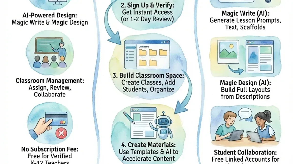 Teacher and students using moving from Google Sites to Canva for Education checklist on digital devices