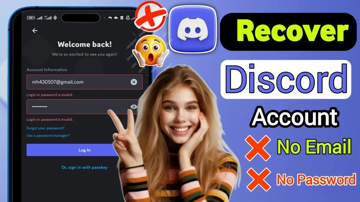 How to recover Discord account without phone number shown on laptop screen