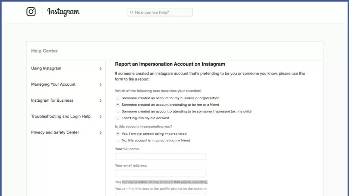 User reporting impersonation on Instagram using a smartphone