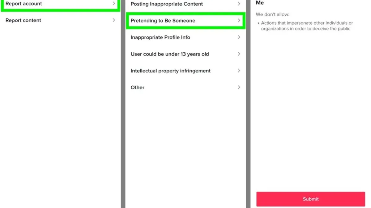 How to report impersonation on TikTok shown on smartphone screen