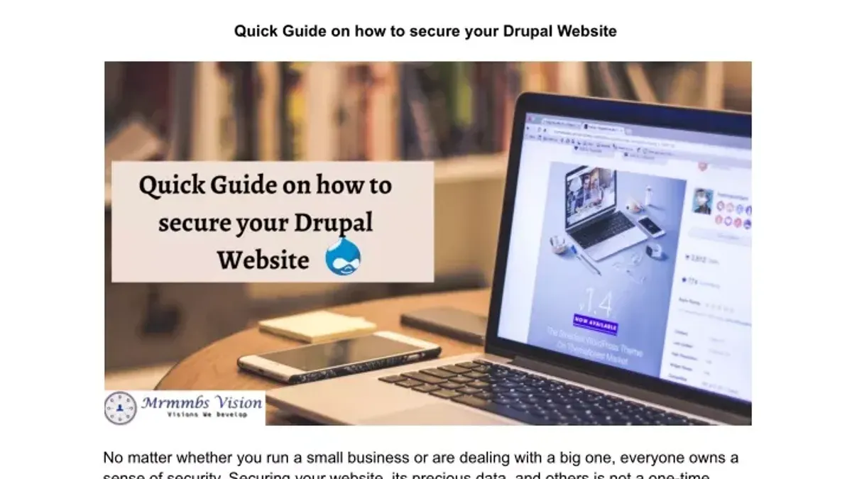 Web developer working on how to secure a Drupal website on a laptop