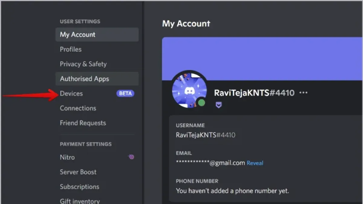 User checking how to see where you're logged into Discord on a laptop