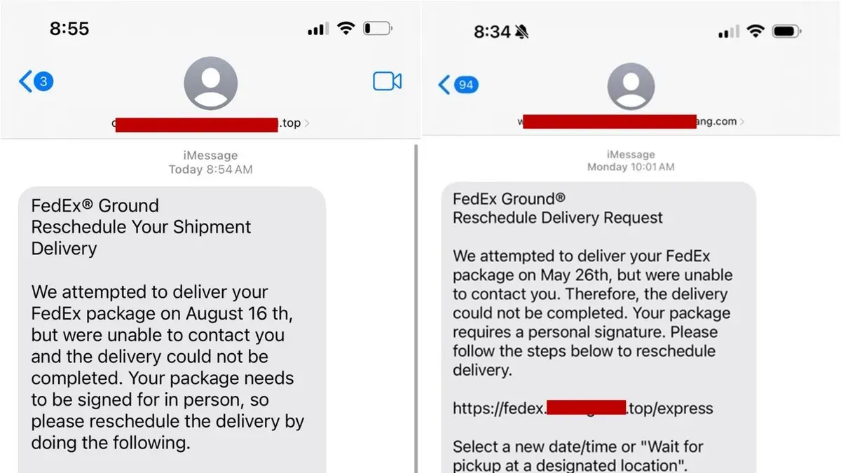 Person examining a FedEx scam text message on smartphone to avoid fraud