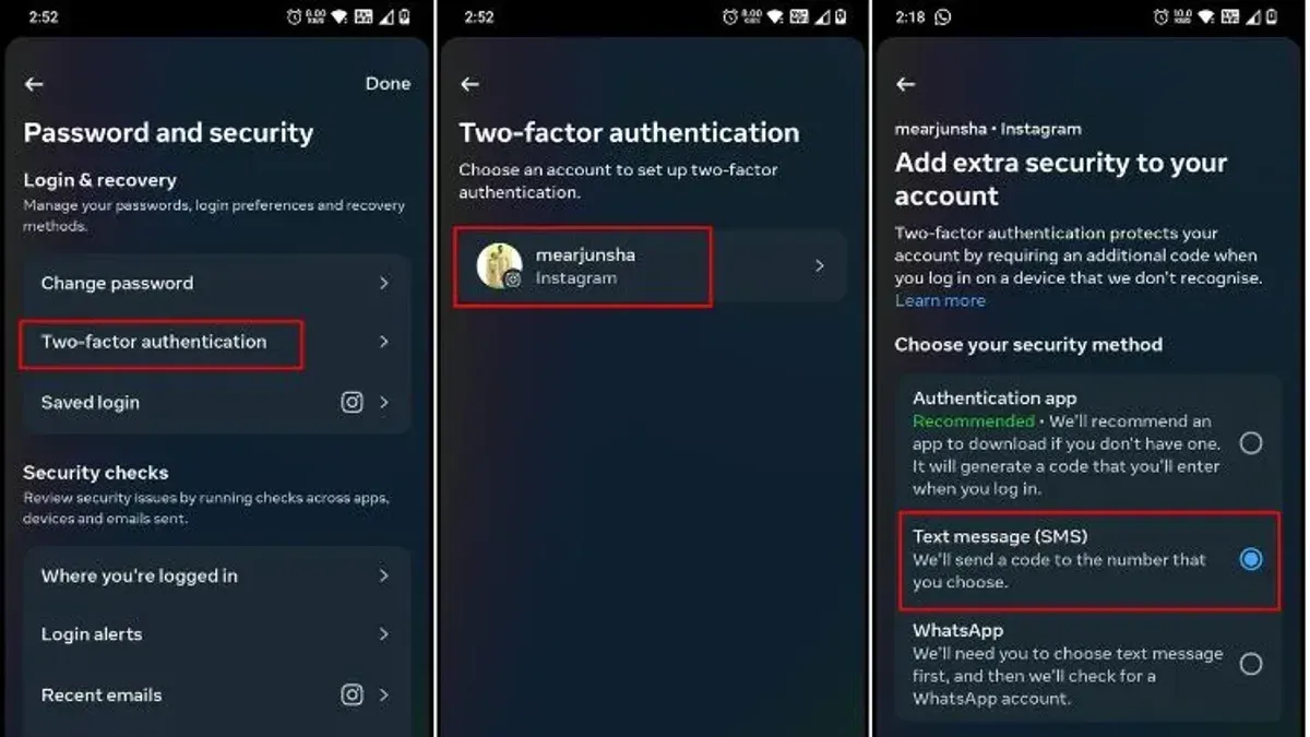 User enabling two-factor authentication on Threads app for enhanced account security