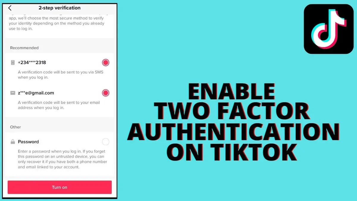 How to turn on two-factor authentication on TikTok on a smartphone screen