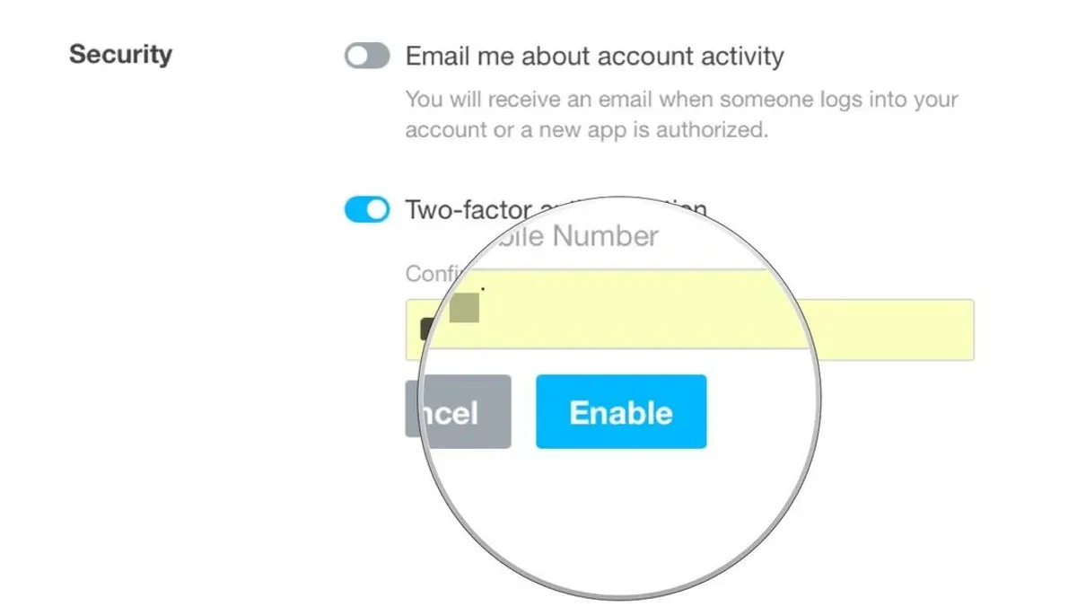 User turning on two-factor authentication on Tumblr using smartphone
