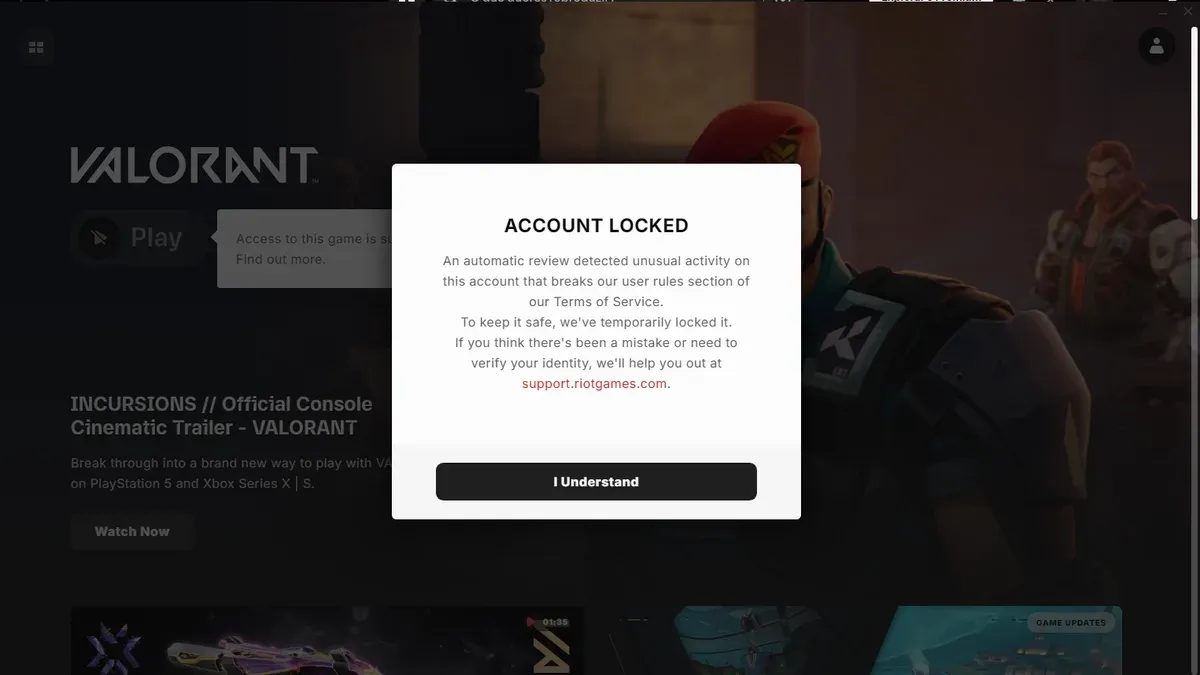Valorant account hacked recovery process shown on a laptop screen
