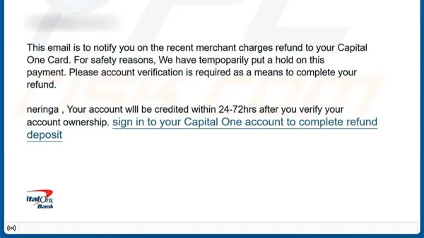Person reviewing a suspicious Capital One scam text message on their smartphone