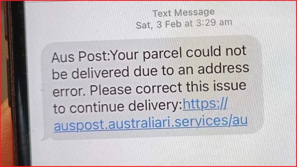 Person viewing Australia Post scam text message on smartphone screen