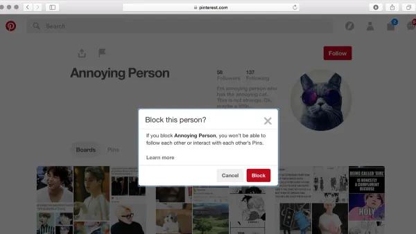 How to block someone on Pinterest shown on smartphone screen