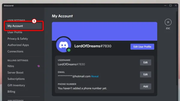 User changing Discord password on mobile device securely