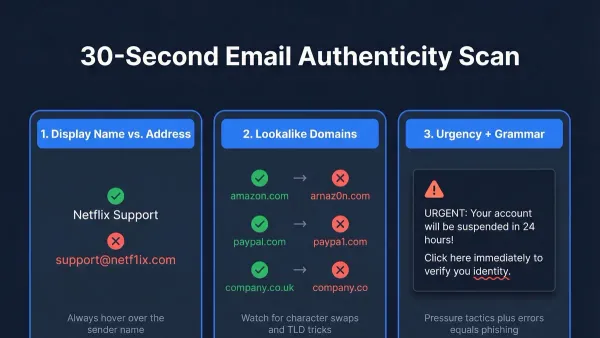 Person verifying how to check if an email sender is legit on a laptop