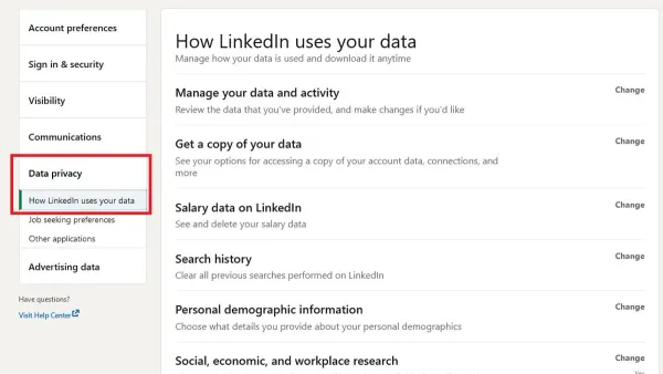 User managing LinkedIn privacy settings on laptop to protect profile information