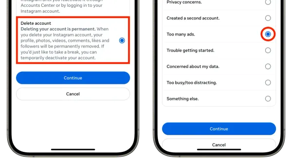 How to delete Instagram account permanently shown on smartphone screen