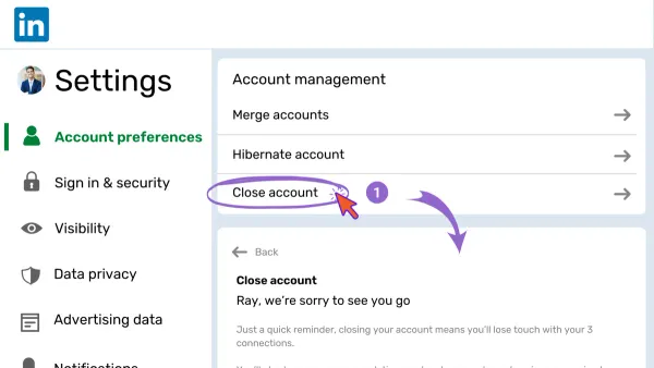How to delete LinkedIn account permanently shown on laptop screen with smartphone