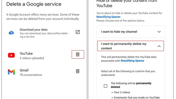 Person deleting YouTube account permanently on a laptop screen