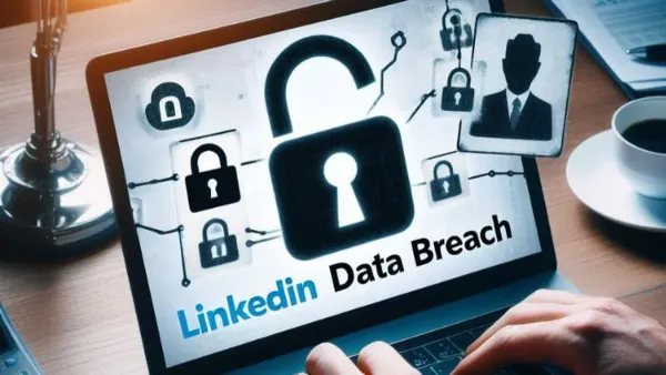 User reviewing LinkedIn data breach information on laptop screen