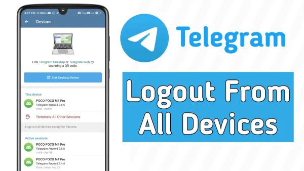 How to log out of Telegram on all devices shown on laptop and smartphone screens