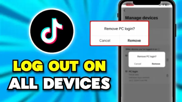 User logging out of TikTok on all devices using laptop and smartphone