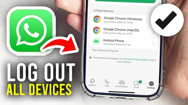 Person managing how to log out of WhatsApp on all devices using smartphone settings