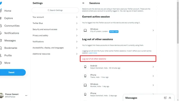 How to log out of X (Twitter) on all devices shown on laptop and smartphone screens