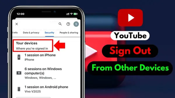 User logging out of YouTube on all devices using smartphone and laptop