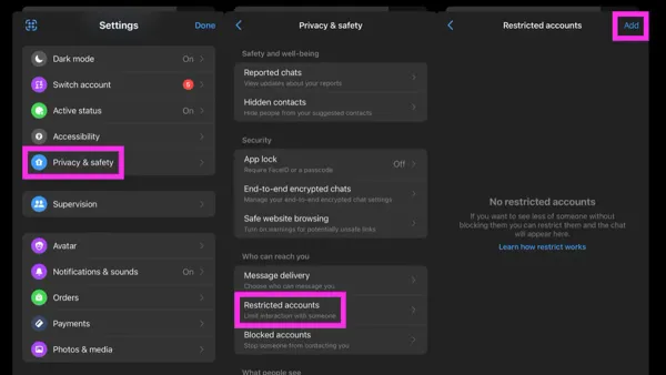 User managing Messenger privacy settings on smartphone for secure messaging
