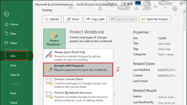 Person password protecting an Excel file on a laptop screen