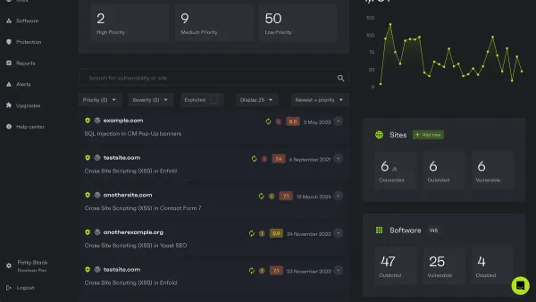 Patchstack review showing WordPress security dashboard and vulnerability alerts on laptop screen
