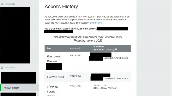 User protecting Evernote account hacked by changing password on laptop