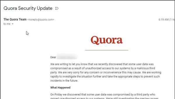 User managing security settings after Quora account hacked alert on laptop