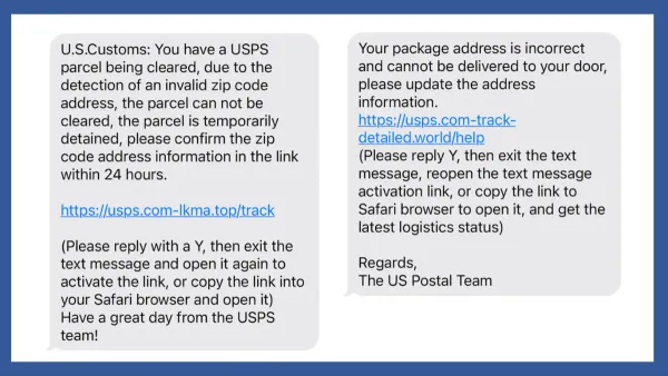 Person examining a USPS scam text message on their smartphone screen