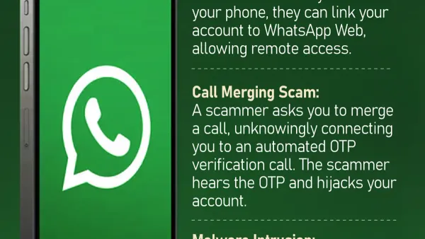 Smartphone screen showing WhatsApp account hacked warning and security settings
