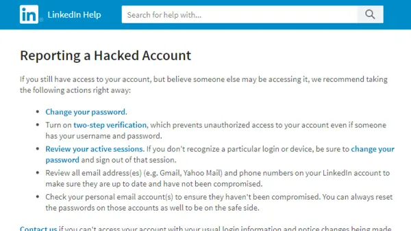 User recovering from LinkedIn account hacked on laptop in home office