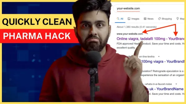 Website owner removing pharma hack from website code on laptop