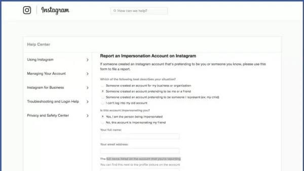 User reporting impersonation on Instagram using a smartphone