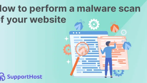 Person scanning a website for malware on a laptop